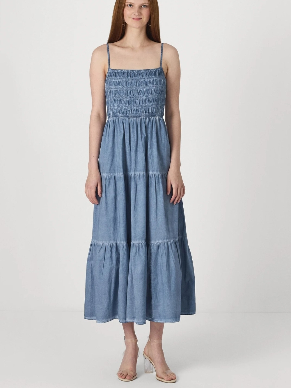 Gap Smocked Chambray Maxi Dress in Light Blue